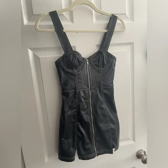 knee length dresses for ladies Leather Strapless Mini Tube Dress - Black main image 0